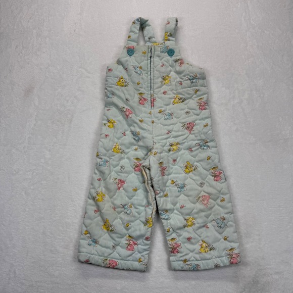 Other - Vintage Quilted Overalls Bunny Print Zip Up Sleeveless Jumpsuit Romper Kids READ